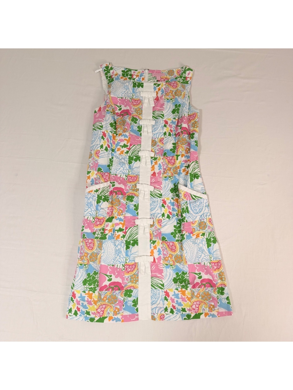 Lilly Pulitzer Sleeveless Patchwork Print Dress with Bow Details